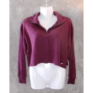 Hollister Boyfriend Waffle Tee Long Sleeve Quarter Zip Burgundy Juniors XS Red